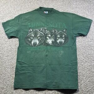 Vintage Minnesota Wolves Shirt Mens Medium Green Hanes 90s Preserve Protect